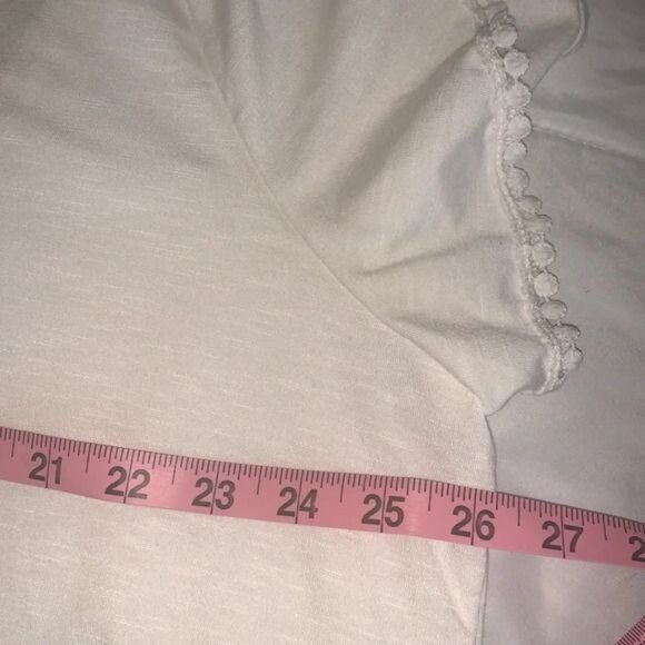 Shein Curve 4XL White Top With Crochet V-Neck & Pom-Pom Trimmed Sleeves - Picture 9 of 9